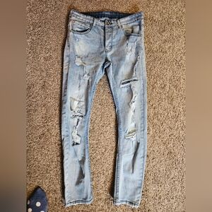 Rapper Distressed Light Blue Skinny Jeans